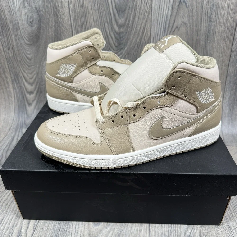 NEW Men's Air Jordan 1 Mid Legend LT Brown/Khaki-Phantom Size 12
